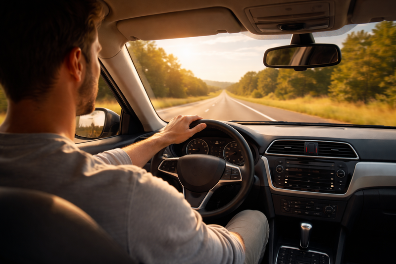 Zelfverzekerd autorijden op een rustige weg na medische klacht, rijangst overwinnen met begeleiding